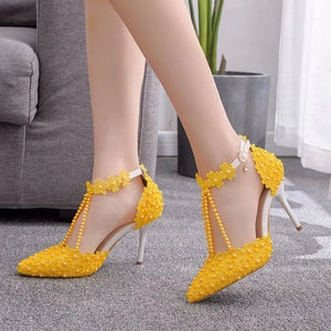 New Women Summer Ssandals Ladies Beading Lace Flowers Shoes Female Casual Sandals Comfortable Woman Thin High Heels H0160