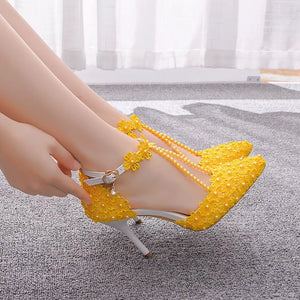 New Women Summer Ssandals Ladies Beading Lace Flowers Shoes Female Casual Sandals Comfortable Woman Thin High Heels H0160