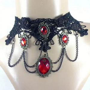 Victorian Gothic Halloween Red Rhinestone Charms Vampire Maxi Necklace Choker Fashion  Cocktail Evening Party Dress Jewelry