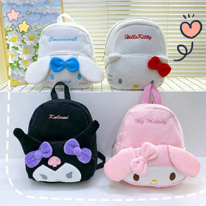 Sanrio plush backpacks featuring Cinnamoroll, Hello Kitty, Kuromi, and My Melody in a cute and versatile design for students.