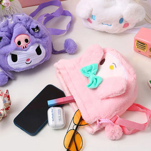 Sanrio Plush Shoulder Bag Cartoon Anime Kuromi Portable Drawstring Bag Cinnamoroll Plushies Toy My Melody Diagonal Package Gift