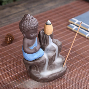 Creative Incense Burner Smoke Waterfall the Little Monk Small Buddha Incense Burner Holder Censer Home Table Decorations Crafts
