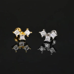 Stainless Steel Piercing Ear Helix Rook Tragus Snug Lobe Flat Earring for Women Zircon Piercing Drop Earring Matching Jewelry