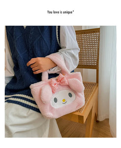 Sanrio Cinnamoroll Cute Plush Fashion Handbag 2023 New Cartoon Multicolor Furry Small Shoulder Bag Messenger Bag Backpack Wallet