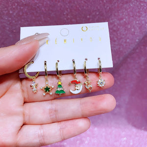 MIGGA 6pcs Mix and Match Christmas Dangle Earrings Set Gold Color Women Party Gift Jewelry