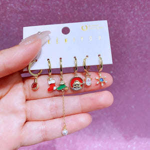 MIGGA 6pcs Mix and Match Christmas Dangle Earrings Set Gold Color Women Party Gift Jewelry