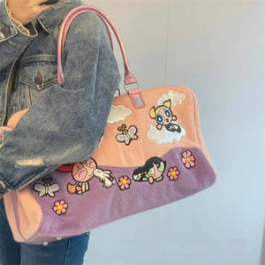 Cute The Powerpuff Girls Plush Bag Lovely Shoulder Bag Cartoon Anime Blossom Bubbles Luggage Bag High-capacity Xmas Gifts Girl