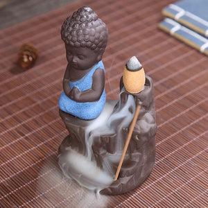 Creative Incense Burner Smoke Waterfall the Little Monk Small Buddha Incense Burner Holder Censer Home Table Decorations Crafts