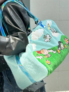 Cute The Powerpuff Girls Plush Bag Lovely Shoulder Bag Cartoon Anime Blossom Bubbles Luggage Bag High-capacity Xmas Gifts Girl