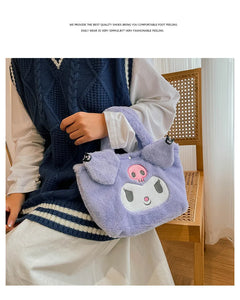 Sanrio Cinnamoroll Cute Plush Fashion Handbag 2023 New Cartoon Multicolor Furry Small Shoulder Bag Messenger Bag Backpack Wallet