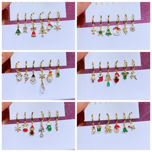 MIGGA 6pcs Mix and Match Christmas Dangle Earrings Set Gold Color Women Party Gift Jewelry