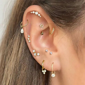 Stainless Steel Piercing Ear Helix Rook Tragus Snug Lobe Flat Earring for Women Zircon Piercing Drop Earring Matching Jewelry