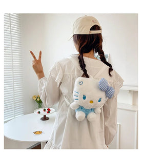 Kawaii Sanrio Hello Kitty Plush Backpack Stuffed Animal Doll Toy Women Plushie Bag Cartoon Cute Girl Shoulder Bag Birthday Gifts