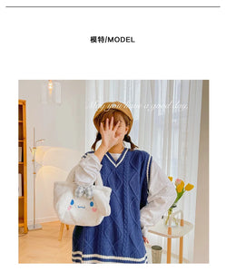 Sanrio Cinnamoroll Cute Plush Fashion Handbag 2023 New Cartoon Multicolor Furry Small Shoulder Bag Messenger Bag Backpack Wallet