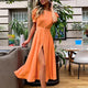Solid Color Pearl Single-breasted Cardigan Dresses Women Princess Short Sleeve Dress Summer Female High Waist Pleated Hem Frock