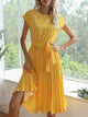 Benuynffy O-Neck Polka Dot Summer Dresses 2024 Cap Sleeve Women Knee Length Shirred Elegant Office Lady Belted A-Line Dress