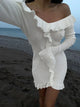 TARUXY Knitted Ruffled Long Sleeve Dress Women's Slim V Neck Holiday Mini Dress Elegant Solid Splice 2024 Atumn Fashion Clothes
