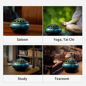Incense Burner with Lid Hollow Top Censer Holder Heat Resistance Incense Tower Ice Crack Pattern Peaceful Mind Censer Burner