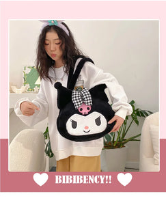 Kawaii Sanrio Plush Handbag Cinnamoroll Kuromi my Melody Women Tote Bagpack Shoulder Bag Fashion Female Messenger Bags Xmas Gift