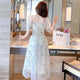 Party Dress Summer New Casual Floral Print Clothing Holiday Vestidos Elegant Sweet Short Sleeve Chiffon Long Dress 20044