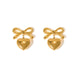 Minimalist Smooth Bow Heart Pendant Earrings for Women Attractive Romantic Love Stud Earring Fashion Daily Jewelry Gift 2024 New