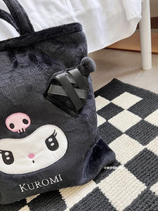 Sanrio Cute Lolita Kuromi My Melody Handbag Plush Bag Lovely Janpaese Style Shoulder Bag For Girl Student Black High-capacity