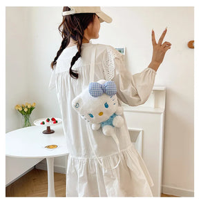 Kawaii Sanrio Hello Kitty Plush Backpack Stuffed Animal Doll Toy Women Plushie Bag Cartoon Cute Girl Shoulder Bag Birthday Gifts