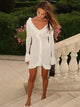 TARUXY Knitted Ruffled Long Sleeve Dress Women's Slim V Neck Holiday Mini Dress Elegant Solid Splice 2024 Atumn Fashion Clothes