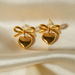 Minimalist Smooth Bow Heart Pendant Earrings for Women Attractive Romantic Love Stud Earring Fashion Daily Jewelry Gift 2024 New
