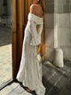 Fantoye Sexy Off Shoulder Lace Women Maxi Dress White Flare Sleeve Evening Dress Female Autumn Skinny Elegant Party Club Outfits