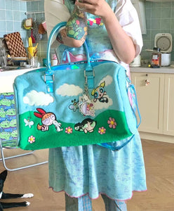 Cute The Powerpuff Girls Plush Bag Lovely Shoulder Bag Cartoon Anime Blossom Bubbles Luggage Bag High-capacity Xmas Gifts Girl