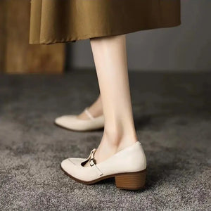 Shoes for Women Brand Summer Basic Pointy Pumps Ladies Elegant Buckle Strap Square Heels Ssandals Office & Career Female Shoes