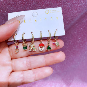 MIGGA 6pcs Mix and Match Christmas Dangle Earrings Set Gold Color Women Party Gift Jewelry
