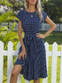 Benuynffy O-Neck Polka Dot Summer Dresses 2024 Cap Sleeve Women Knee Length Shirred Elegant Office Lady Belted A-Line Dress