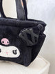 Sanrio Cute Lolita Kuromi My Melody Handbag Plush Bag Lovely Janpaese Style Shoulder Bag For Girl Student Black High-capacity