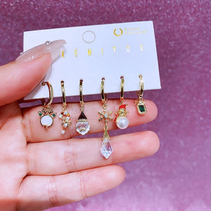 MIGGA 6pcs Mix and Match Christmas Dangle Earrings Set Gold Color Women Party Gift Jewelry