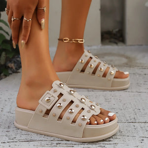 Women Platform Ssandals High Heels Slippers 2024 New Summer Flip Flops Beach Sandals Femme Designer New Rivet Party Dress Slides