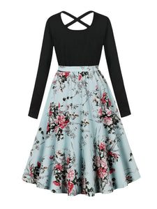 French printed dress, long sleeved skirt